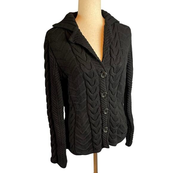Saint James 100% Cotton Chunky Cardigan Sweater Black Women's Size 8 - Picture 3 of 9